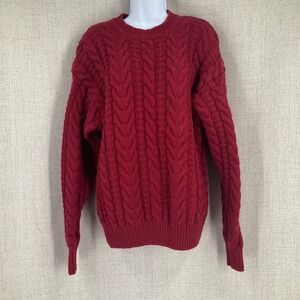 Abercrombie &‎ Fitch Cable Knit Sweater Mens Large Red Wool Vintage Crew Neck